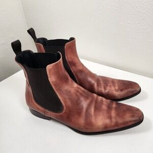 PAUL EVANS Men's Brown Leather Chelsea Boots 13 Made In Naples Italy Brown $559